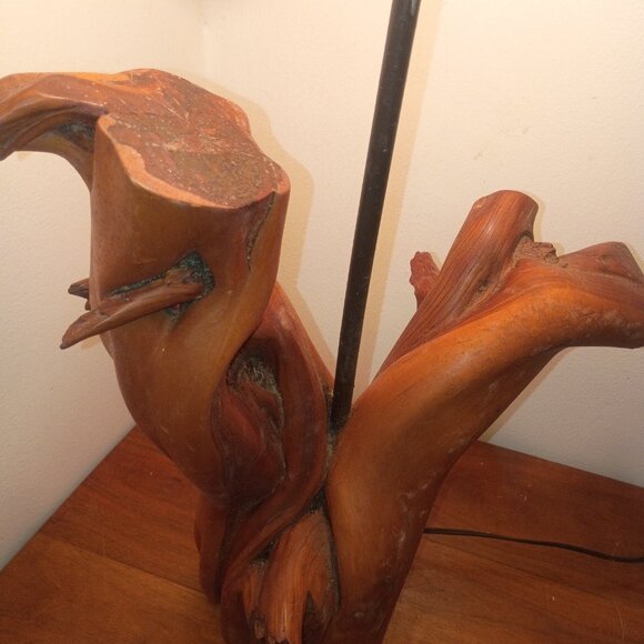 MID CENTURY Handmade Cypress Knee Table Lamp w Drum Lampshade 1950s *WORKS* - Picture 3 of 15